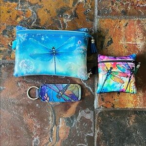Dragonfly Theme Print Zipper Bags and Lip Balm Holder Trio in Vibrant Colors